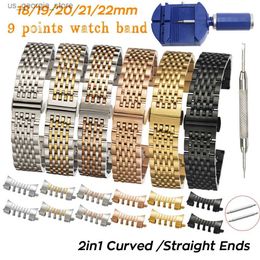 Watch Bands 2in1 Curved End Strap 18mm 19 20mm 21mm 22mm Wrist Band Replacement band Stainless Steel Butterfly Clasp Belt Y240321