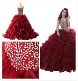 Setwell Real Pic Sweet 16 Strapless Ball Gown Organza Quinceanera Dress Sleeveless Floor Length Puffy Tiered Beaded Prom Bridal Go4328469
