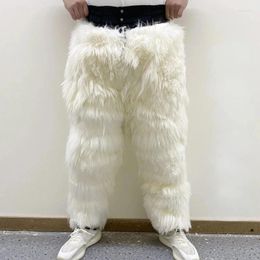Pantaloni da uomo a vita alta in lana da uomo addensati pantaloni invernali caldi fodera in pelliccia abiti da neve lunghi in lana lunga larghi
