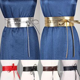 Belts Designer Spring Autumn Women Belt For Dress Fashion Metallic Colour Soft Faux Leather Wide Self Tie Wrap Waist