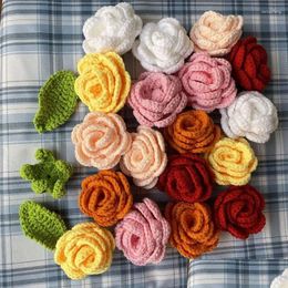 Decorative Flowers Wreaths 1Pc Beautif Wool Knitted Flower Hand-Woven Clogheted Rose Head Ornament Diy Brooch Headwear Clothing Access Otjed