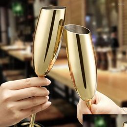 Wine Glasses 304 Stainless Steel Beveled Champagne Cup Goblets Cocktail Martini Glass Stemware For Bar Utensils Drop Delivery Home G Dhvbm