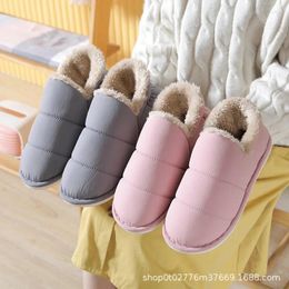 Slippers Couple Simple Down Cloth Moon Shoes And Velvet Padded Warm Solid Color Home Bag With Cotton For Men.