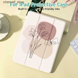 Tablet PC Cases Bags Color block flower Case For iPad Mni4/5 7.9 inch CaseFor Air3Air4/5Pro11 Coverwith Pencil HolderAuto Wake/Sleep CoverY240321Y240321