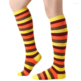 Women Socks Knee High Long Stockings Calf Thanksgiving Cosplay Festival Colourful Striped