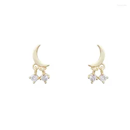 Stud Earrings Silver Needle Simple Temperament Star Moon Female All-match Zircon Pendant For Women
