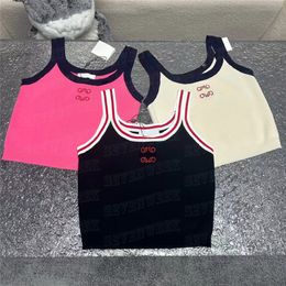 Womens Knits Vests Tees Fashion Sexy Cropped Tank Top Embroidered Pattern Knitted Vests High Street T Shirts
