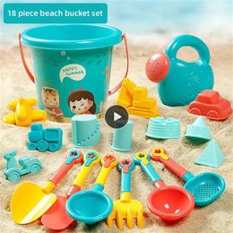 Sand Play Water Fun 18pc Outdoor Childrens Beach Toys Safety Beach Bucket Shovel Set Colour Game Toy Foldable Sand Gadgets Sand Set For Kids Age 1-8 240321