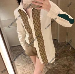 24SS Autumn womens Lapel Shirts designers double letter print shirt women Contrast patchwork long sleeved cotton tshirt lady Outerwear Clothing