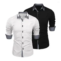 Men's Casual Shirts Men Regular Fit Shirt Colorblock Plaid Print Spring Slim Lapel Buttons Cardigan Coat For Streetwear Business