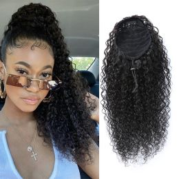 Wigs 28 30 Inches Kinky Curly Ponytail Human Hair Brazilian With Afro Clip In Hair Extensions Remy Hair Long Drawstring Ponytail