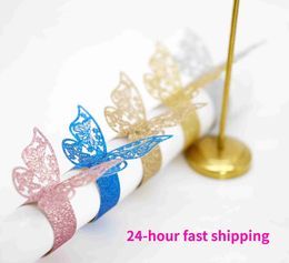 Towel Rings 25PCS 3d Butterfly Napkin Rings Flashing Gold Paper Buckle Home Dinner Table Decoration Banquete En El Butterfly Napkin Rings 240321