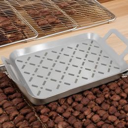 Bakeware Tools Stainless Steel Grill Topper Vegetable Basket Outdoor Cookware Barbecue Tray Grilling Pan For Vegetables Seafood