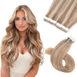 Extensions AW Mini Tape In Hair Extensions Human Hair Balayage Blonde Skin Weft Extension Real Natural Hair European Invisible Tape Ins