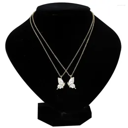 Pendant Necklaces 2pcs/set Enamel Butterfly For Women Gold Colour Silver Chain Necklace Friend Party Jewellery Gift