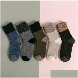 Mens Socks Warm Comfortable Thick Trendy Solid Color Long Tube Retro Korean Style Middle Hosiery Cotton Man Drop Delivery Apparel Unde Ot6If