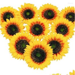 Decorative Flowers Wreaths 10Pcs Silk Sunflowers Heads Set Arrangements For Party Decor Craft 5.5 Inch Drop Delivery Home Garden Festi Ot6Oi