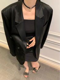 Women's Suits UNXX Delicate Glossy Suit Thin Coat Women Half Inner Lining Edge Acetate Satin Casual High Quality Female Office Lady Top