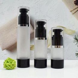 Storage Bottles 50ml Round Head Frosted Plastic Black Airless Bottle Silver Line Eye Essence Serum/lotion/emulsion Liquid Foundation Packing