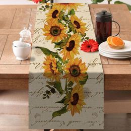 Table Cloth Spring Sunflowers Linen Runners Vintage Summer Flower Home Kitchen Dining Decoration Farmhouse Floral Holiday Party Decor