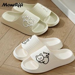 Slippers Summer Women Bath Thick Platform Shoes Non-Slip Home Cat Cartoon Flip Flops Beach Sandals Ladies Slides Indoor Outdoor H240322