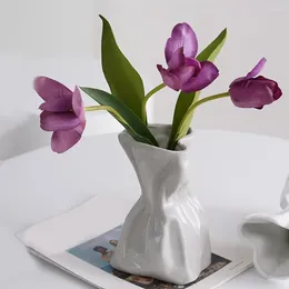Vases Modern Vase Ornament Elegant Ceramic For Home Decor Unique Shape Flower Arrangement Capacity Bookshelf