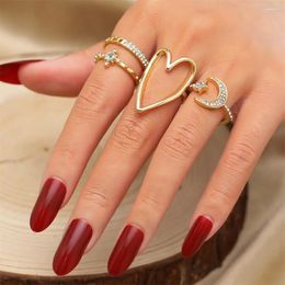 Wedding Rings 2024 Trend Moon Star For Women Bohemia Hollow Heart Crystal Bridal Set Jewellery