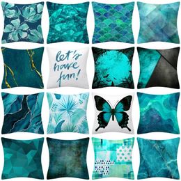 Pillow Case Teal Blue Green Geometric Cover Sofa Cushion Bed Butterfly Home Decoration Car