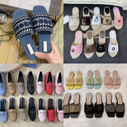 Brand new interlocking G denim sandal slippers slip on slides flats mule Letters Embeoidery Matelasse Quilted Leather Slides canvas loafer espadrilles mocassins