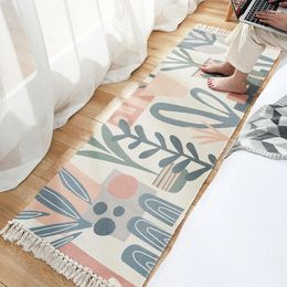 Carpets Ins Style Thicken Cotton Hand-Woven Floor Mat Carpet Home Bedroom Bedside Tatami Long Non-Slip Rug