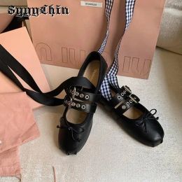 Flats Women Flats Female Ballet Punk Doll Riband Shallow Bow Tie Sandals Ladies Fashion Desigh Sweet Retro Round Toe Cozy Shoes