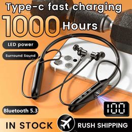 Cell Phone Earphones Sy8 wireless earphones Bluetooth 5.3 neck strap earphones LED super power waterproof sports magnetic earphones with microphone Q240321