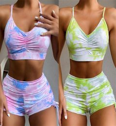 Women Designers Clothes Tiedye Tankinis Swimsuit Two Piece Push up Bra Shorts Swimwear Bikinis Beachwear Swimming Bathing Suit 3957004