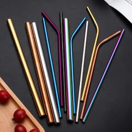 Gold Silver Stainless steel Straw Food Grade Straight Bent Straws Fruit Juice Milk Tea Drinking Pipe Bar Party Accessory TH1338