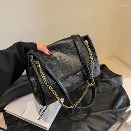Drawstring Fashion Chain Shoulder Bag Black Sac A Main High Quality Pu Leather Embroidery Thread Crossbody Female Handbag Designer