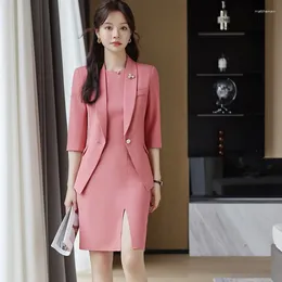 Work Dresses Formal Women Business Suits With Dress And Jackets Coat Spring Summer Half Sleeve Elegant Blazers Professional Office Outfits