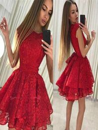 Cheap Red Lace Short Homecoming Dress Summer A Line Juniors Cocktail Party Dress Plus Size Custom Made2446072