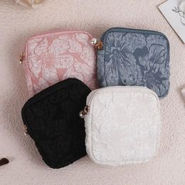Storage Bags Cotton Makeup Bag Portable Rose Flower Design Mini Coin Purse Girls Period Travel