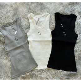 2024 Women Top Tanks Vest T Shirts Anagram Embroidered Cotton-blend Tank Tops Designer Skirts Yoga Suit Two Piece Dress Bra Ladies Solid Vintage Shirt Femme Fallow gi