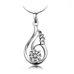 Chains Promotions!! 925 Sterling Silver Needle With CZ Crystal Woman Pendant Necklace Nice Angle Wing Design Jewellery