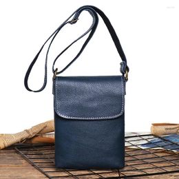 Bag Nesitu High Quality Vintage Brown Black Blue Cowhide Genuine Leather Shoulder Mini Women Men Messenger For Phone M3376