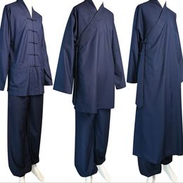 Spring Autumn Chinese Trend Serge Fabric Tai Chi Taoist Clothing Men Women Long Robe Taoist Unisex Self-Cultivation Coat Pants