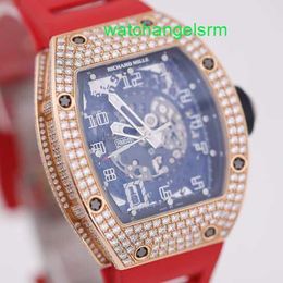 Classic RM Wrist Watch Chronograph RM010 Watch Inlaid with Tsquare Diamond Rose Gold Automatic Machinery Swiss Chronograph