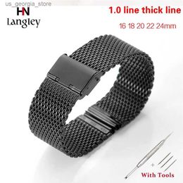 Watch Bands 1.0 Thick line Full Stainless Steel Mesh Strap Wristbands men women Universal flat head strap accessories 16 18 20 22 24mm Y240321