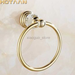 Towel Rings Luxury Crystal Towel Holder Golden Towel Ring Round Wall Mounted Towel Rack Bar Holder Classic Bathroom Accessories YT-12891G 240321