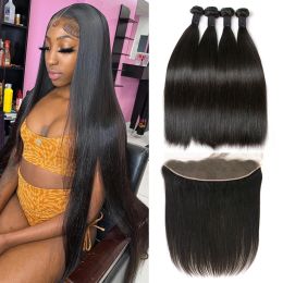 Wigs Wigs Wigs 28 30 32 Inch Bone Straight 3 4 Bundles With Frontal 13x4 Transparent Lace Frontal Brazilian Human Hair For Women