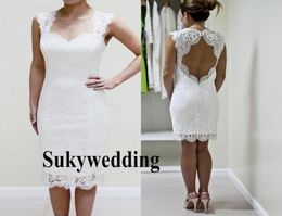 Full Lace Wedding Dresses 2019 Knee Length Sweetheart Open Back Short Beach Boho Bridal Gowns Vestidos De Noiva Cheap Sheath Weddi3396202