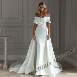 VIKTORIA Classic Satin Wedding Dress For Woman Bride Detachable Train Off Shoulder Mermaid Vestidos De Novia Drop 240321