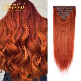 Extensions Doreen Brazilian Machine Made Remy Hair 14 to 24 120G #350 Copper Red Natural Straight Clip In Hair Extensions Real Human hair