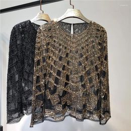 Women's Blouses Sequin Blouse See Through Party Tops Beaded Sparkly Shirts Beading Shirt Luxury Sexy Full Sleeve Pullovers